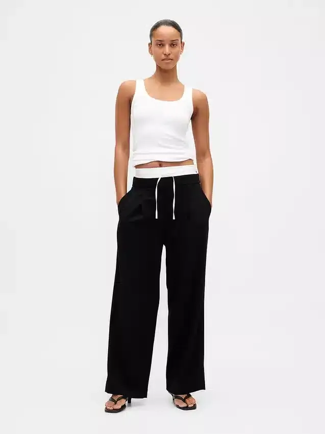 Pantalon taille moyenne à double ceinture