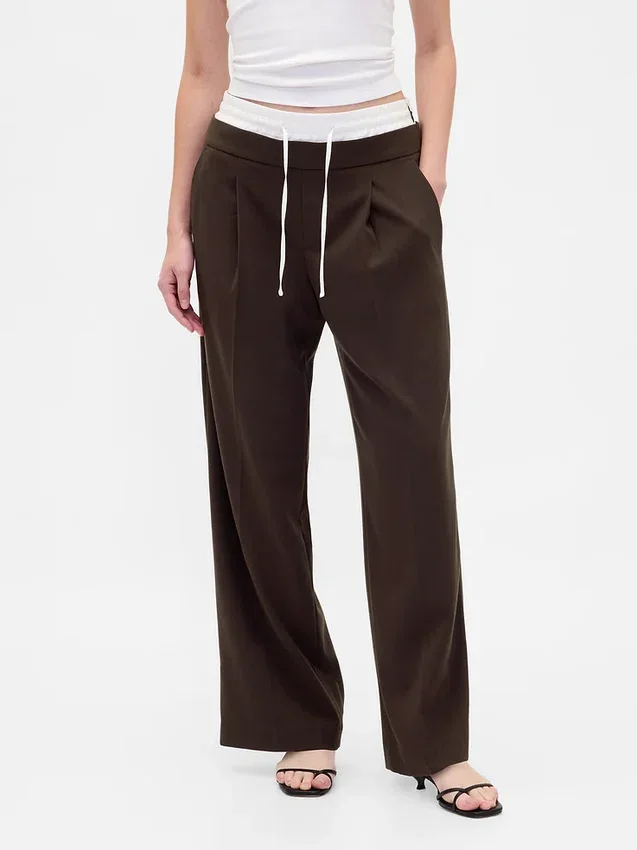 Pantalon taille moyenne à double ceinture