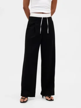 Pantalon taille moyenne à double ceinture