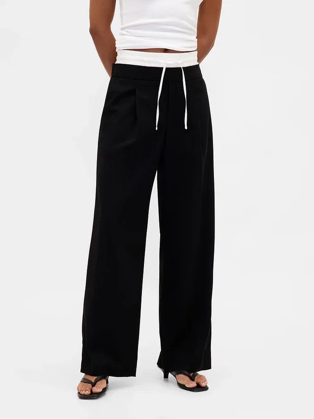 Pantalon taille moyenne à double ceinture
