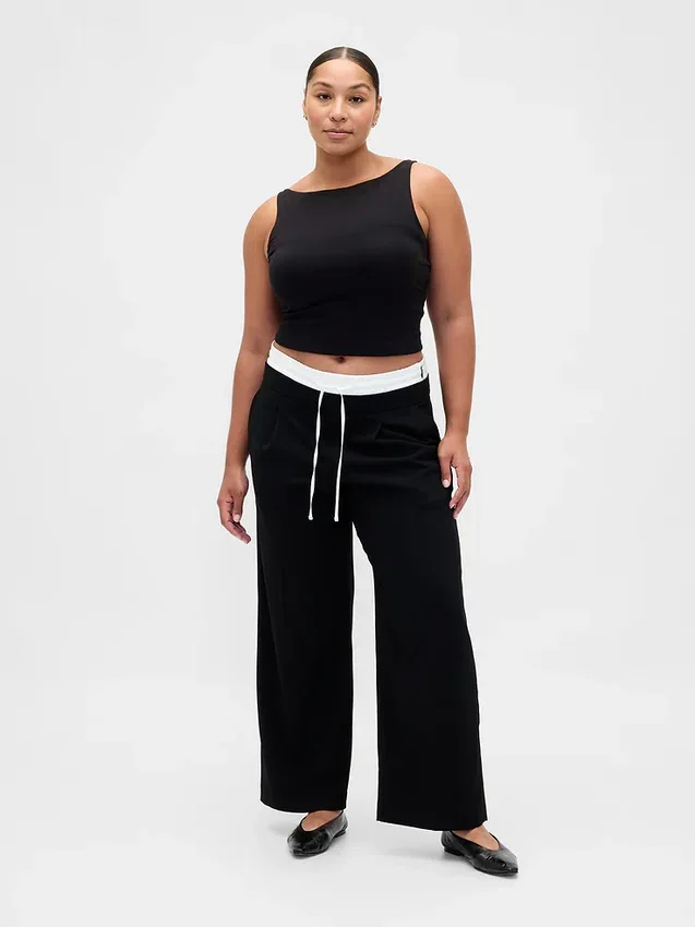 Pantalon taille moyenne à double ceinture