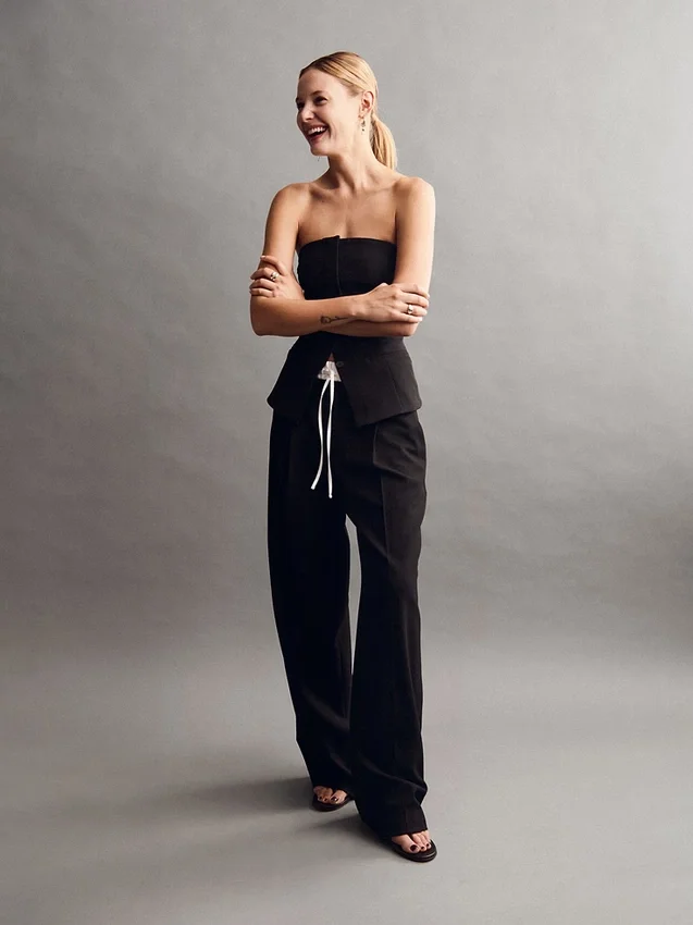 Pantalon taille moyenne à double ceinture
