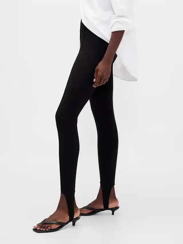 Pantalon à étriers en double maille à taille haute