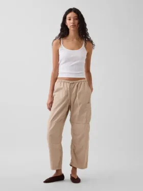 Pantalon utilitaire taille mi-haute en sergé, coupe « barrel »