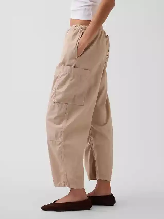 Pantalon utilitaire taille mi-haute en sergé, coupe « barrel »
