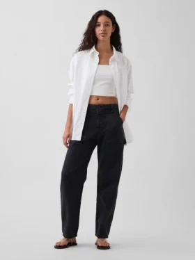 Pantalon utilitaire taille moyenne, coupe large, longueur cheville