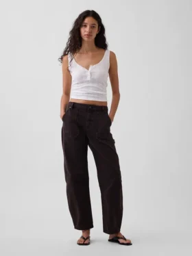 Pantalon utilitaire taille moyenne, coupe large, longueur cheville