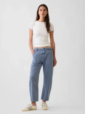 Pantalon utilitaire taille moyenne, coupe large, longueur cheville