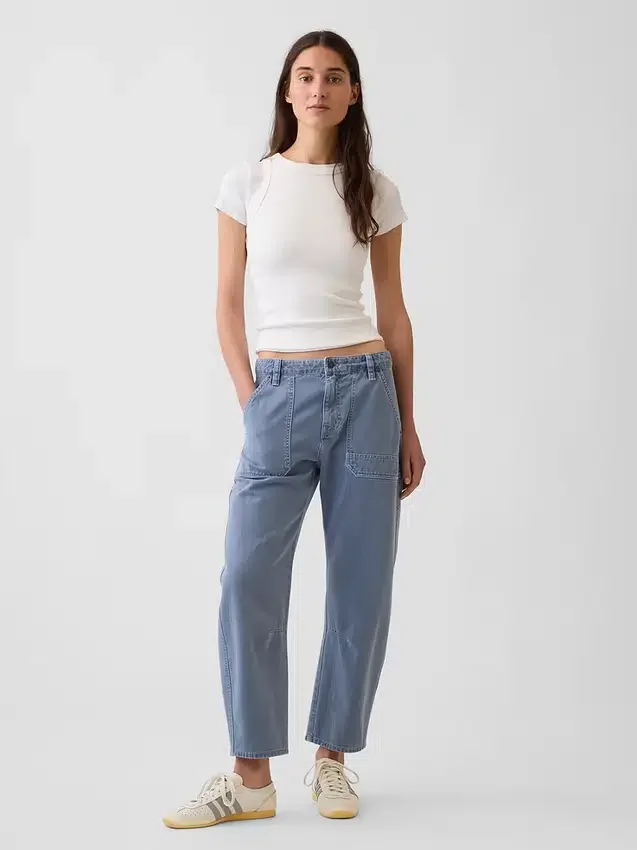 Pantalon utilitaire taille moyenne, coupe large, longueur cheville