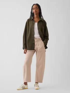 Pantalon utilitaire taille moyenne, coupe large, longueur cheville