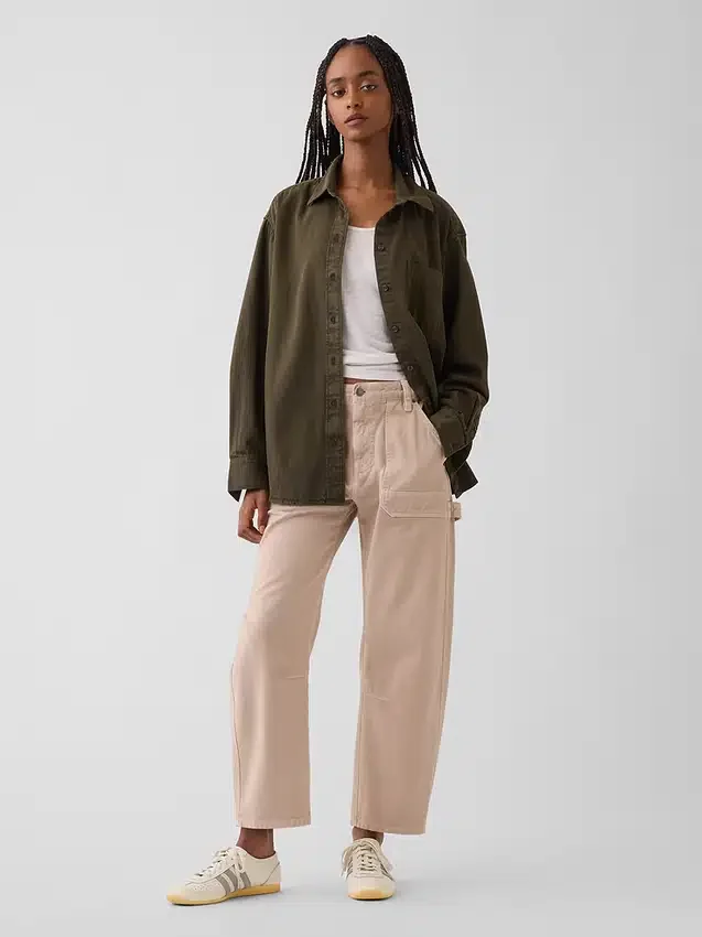 Pantalon utilitaire taille moyenne, coupe large, longueur cheville