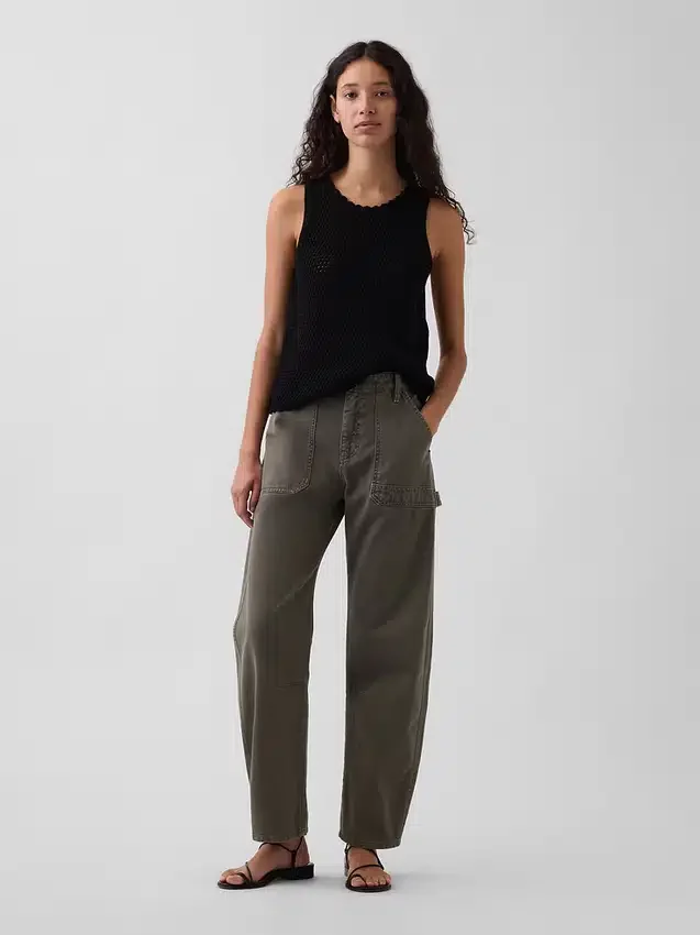 Pantalon utilitaire taille moyenne, coupe large, longueur cheville