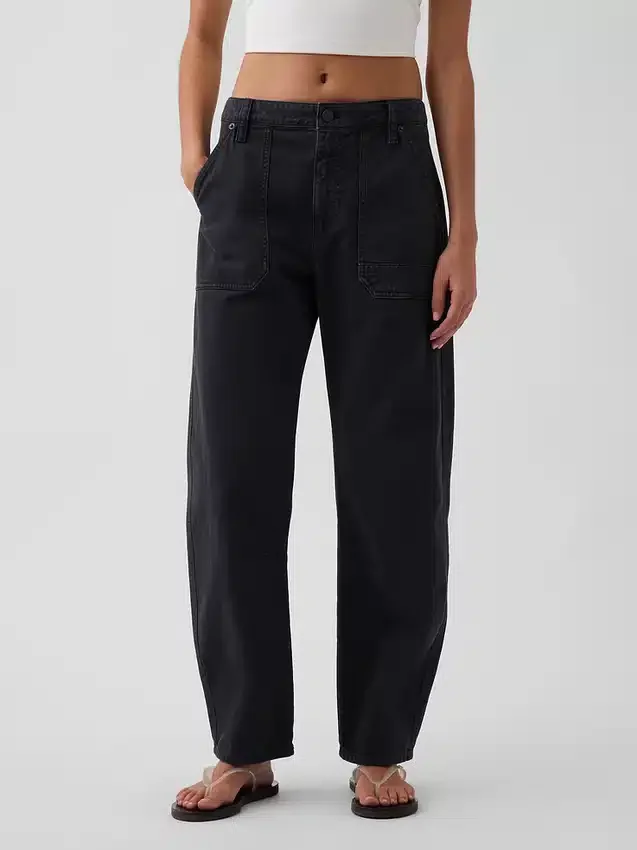 Pantalon utilitaire taille moyenne, coupe large, longueur cheville