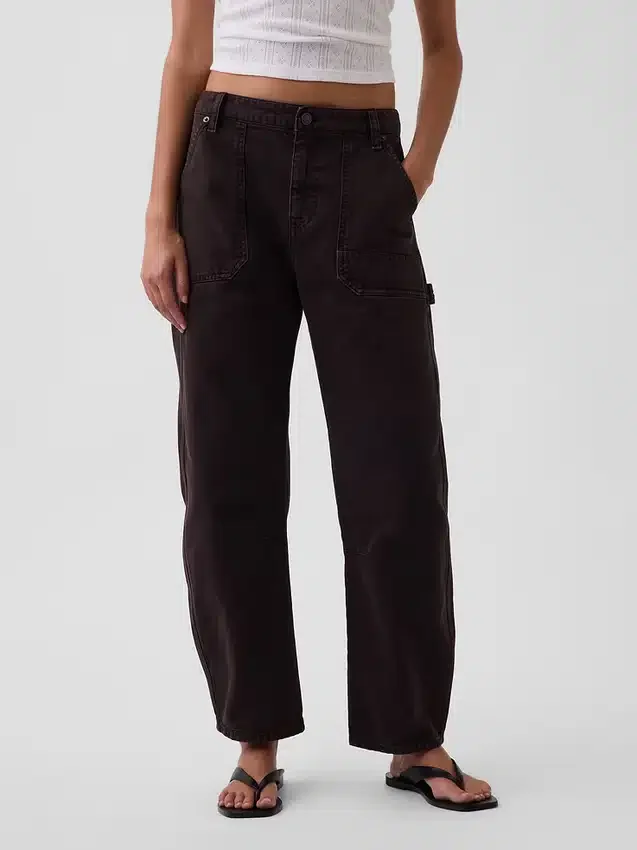 Pantalon utilitaire taille moyenne, coupe large, longueur cheville