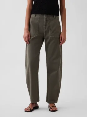 Pantalon utilitaire taille moyenne, coupe large, longueur cheville