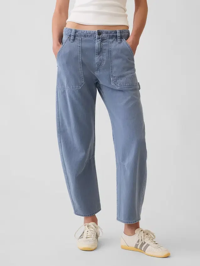 Pantalon utilitaire taille moyenne, coupe large, longueur cheville