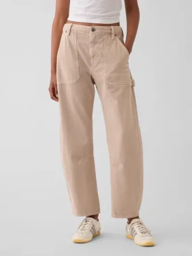 Pantalon utilitaire taille moyenne, coupe large, longueur cheville