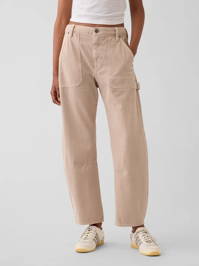 Pantalon utilitaire taille moyenne, coupe large, longueur cheville