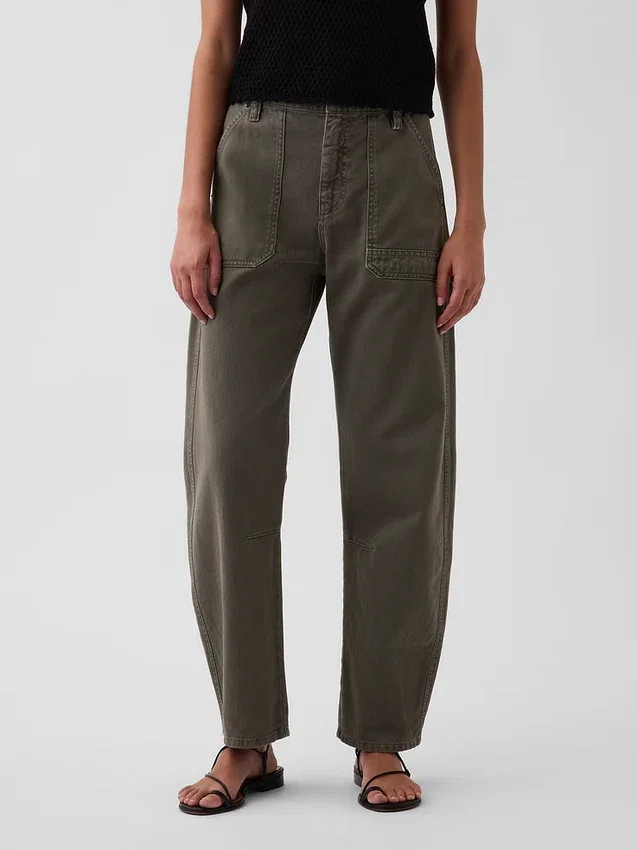 Pantalon utilitaire taille moyenne, coupe large, longueur cheville