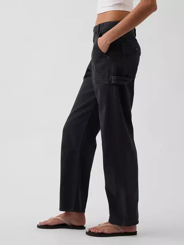 Pantalon utilitaire taille moyenne, coupe large, longueur cheville