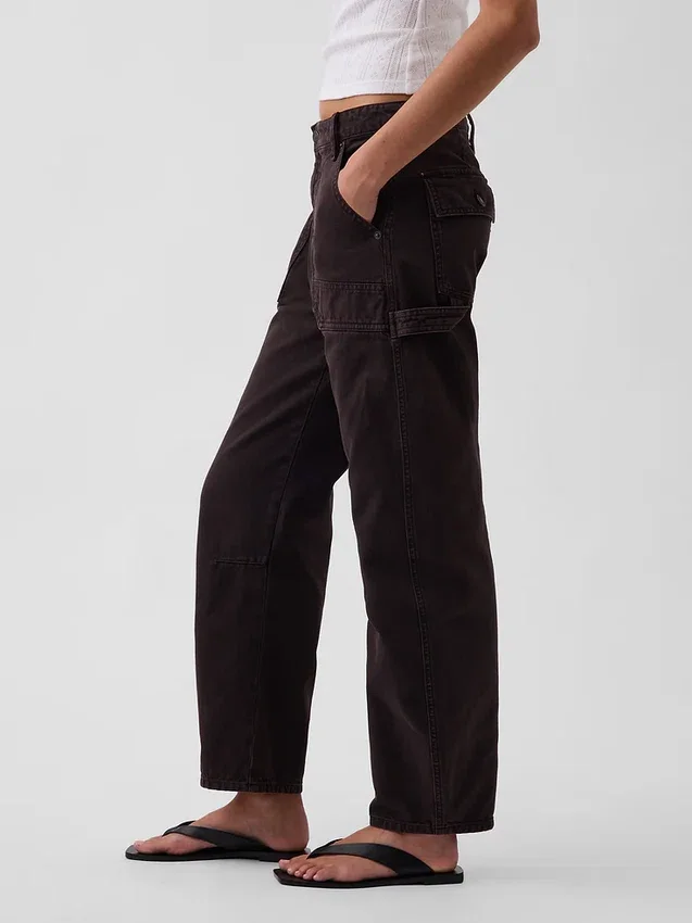 Pantalon utilitaire taille moyenne, coupe large, longueur cheville