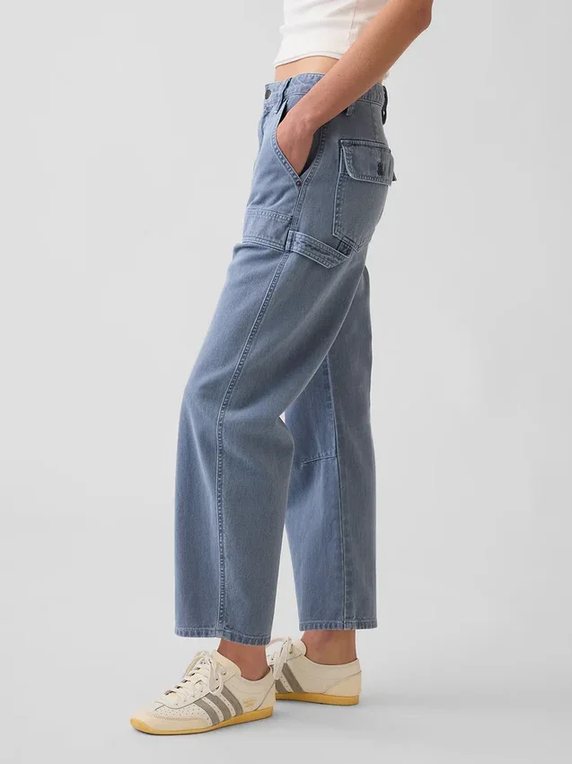 Pantalon utilitaire taille moyenne, coupe large, longueur cheville