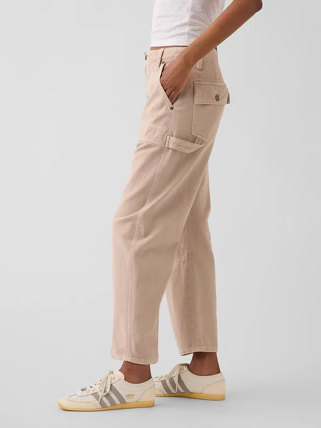 Pantalon utilitaire taille moyenne, coupe large, longueur cheville