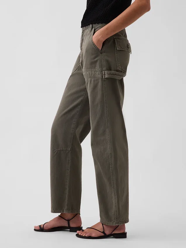 Pantalon utilitaire taille moyenne, coupe large, longueur cheville