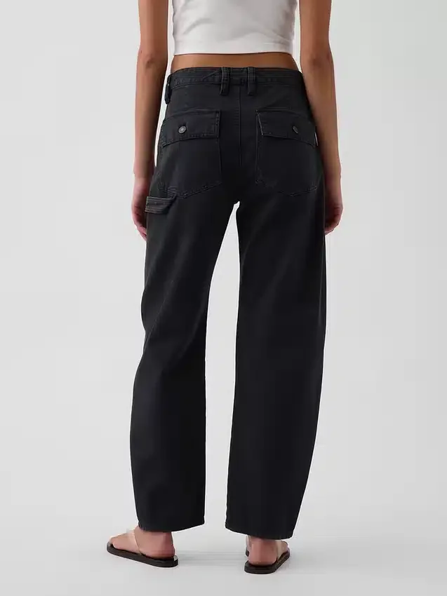 Pantalon utilitaire taille moyenne, coupe large, longueur cheville