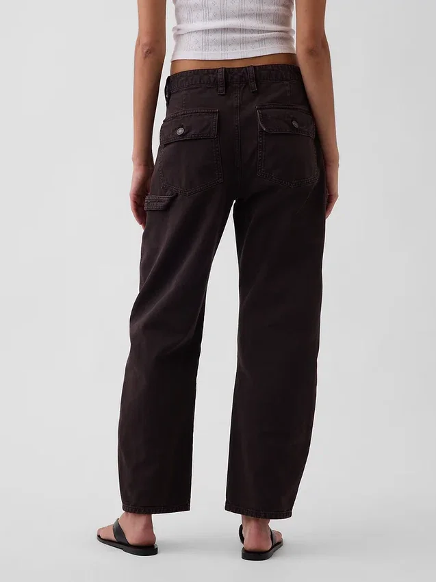 Pantalon utilitaire taille moyenne, coupe large, longueur cheville