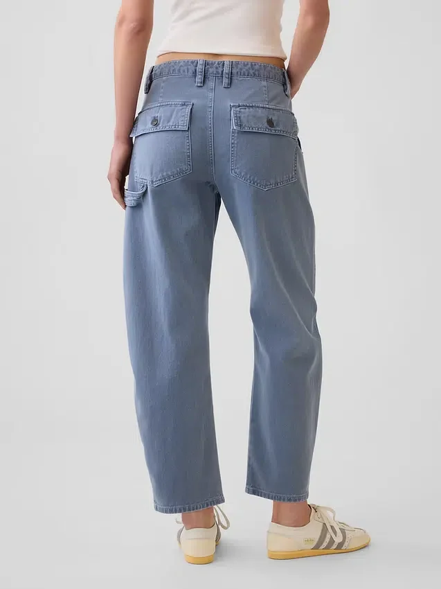 Pantalon utilitaire taille moyenne, coupe large, longueur cheville