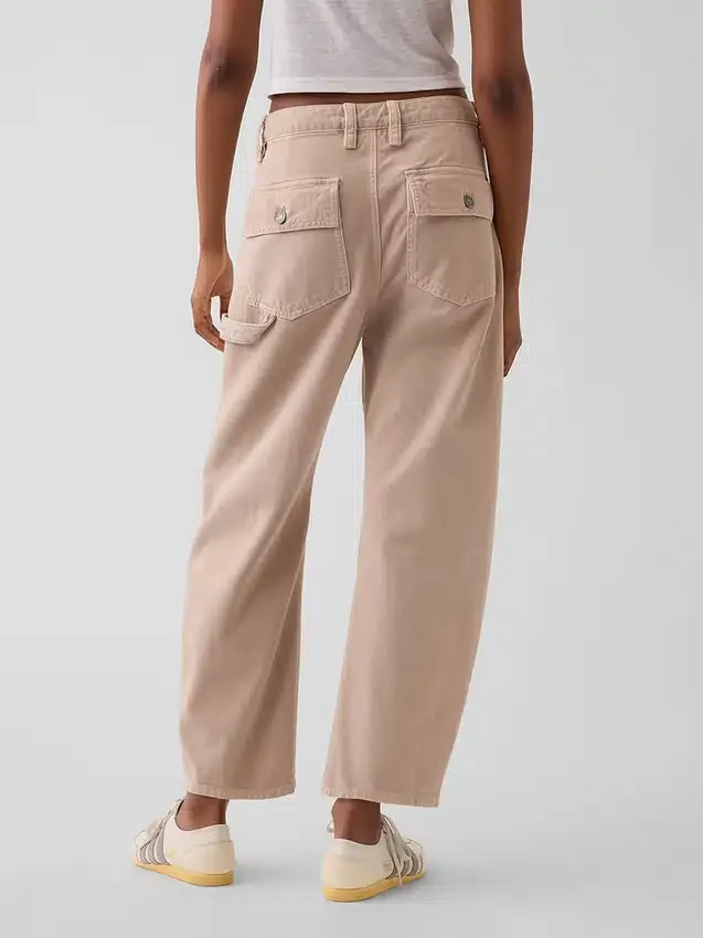 Pantalon utilitaire taille moyenne, coupe large, longueur cheville