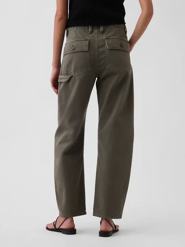 Pantalon utilitaire taille moyenne, coupe large, longueur cheville