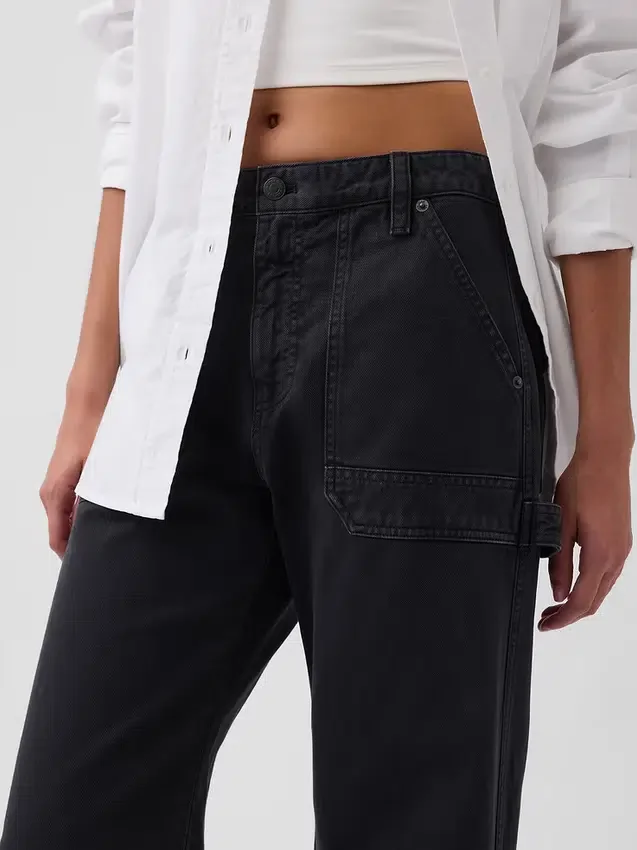 Pantalon utilitaire taille moyenne, coupe large, longueur cheville