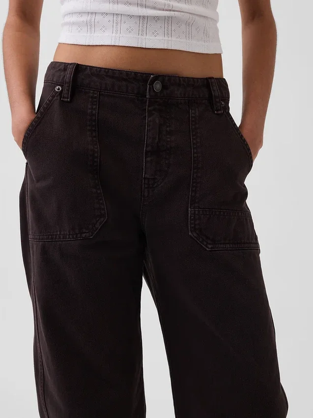 Pantalon utilitaire taille moyenne, coupe large, longueur cheville