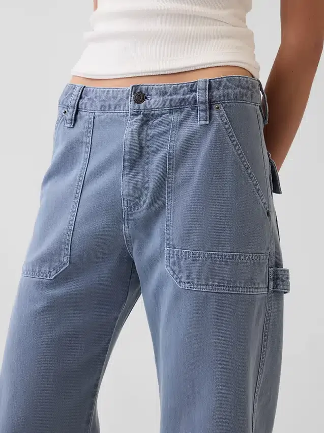 Pantalon utilitaire taille moyenne, coupe large, longueur cheville