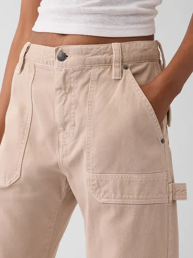 Pantalon utilitaire taille moyenne, coupe large, longueur cheville