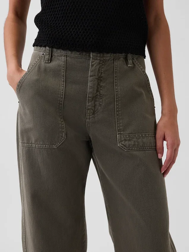 Pantalon utilitaire taille moyenne, coupe large, longueur cheville