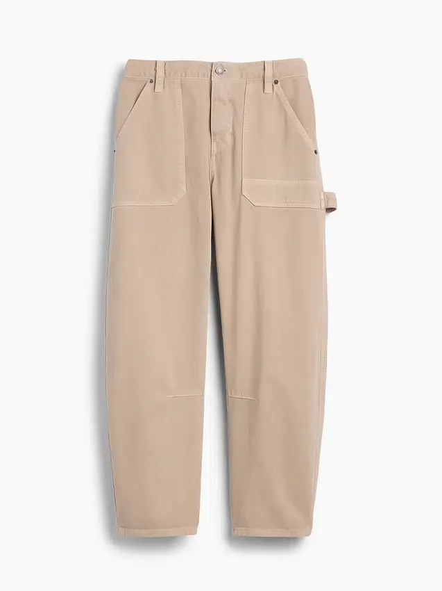 Pantalon utilitaire taille moyenne, coupe large, longueur cheville