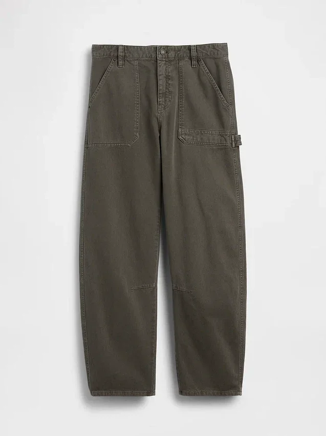 Pantalon utilitaire taille moyenne, coupe large, longueur cheville