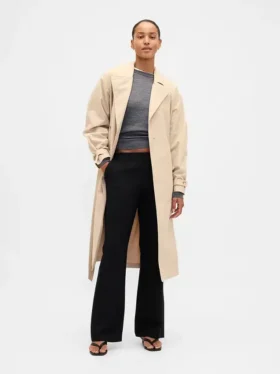 Pantalon évasé en sergé à taille basse
