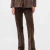 Pantalon évasé en velours côtelé à taille moyenne