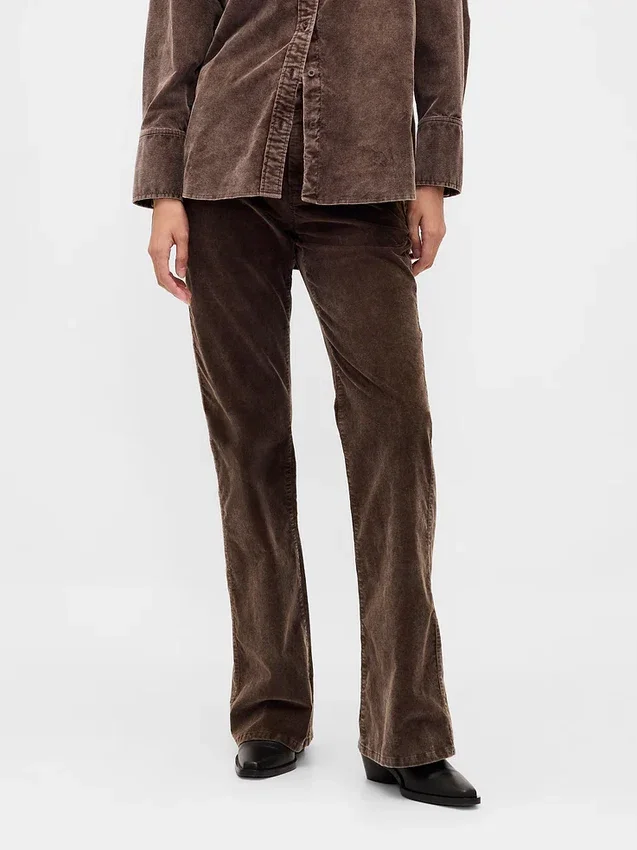 Pantalon évasé en velours côtelé à taille moyenne