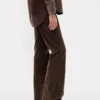 Pantalon évasé en velours côtelé à taille moyenne