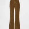 Pantalon évasé en velours côtelé à taille moyenne
