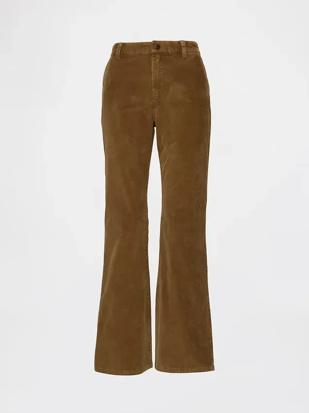 Pantalon évasé en velours côtelé à taille moyenne