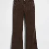 Pantalon évasé en velours côtelé à taille moyenne