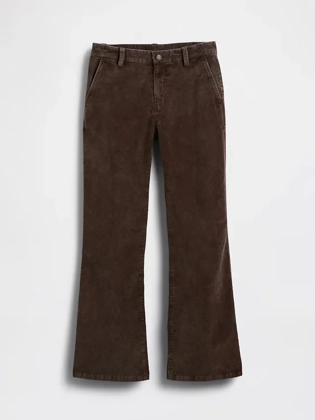 Pantalon évasé en velours côtelé à taille moyenne