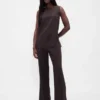 Pantalon évasé taille basse en mélange de lin
