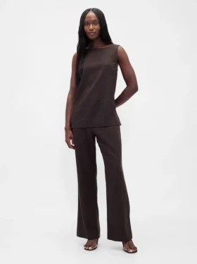 Pantalon évasé taille basse en mélange de lin